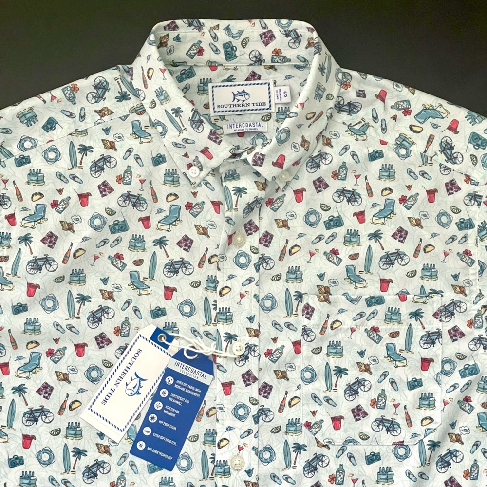 Southern Tide Intercoastal Performance Stretch Go With The Float Men's Shirt NEW